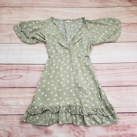 Billabong‎ x The Salty Blonde Mini Dress Womens XS Green Surfing Floral Ruffle - Picture 1 of 9